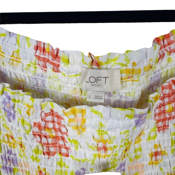 LOFT outlet puff sleeve gingham floral cute cottage dress woman's large - Picture 2 of 8